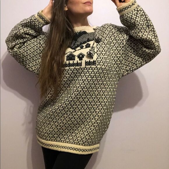 VTG Telemark Folk Art Wool Pullover Sweater Nordic Scandinavian Yoke Knit Jumper - Picture 3 of 12